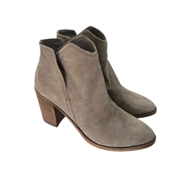 Dolce Vita 10 Shep Taupe Suede Ankle Boots Booties Stacked Block Heel - Picture 1 of 15